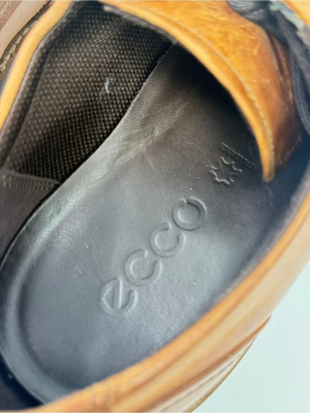 ECCO Derby Oxfords Brown Leather Wingtip Brogue Detail Dress Shoes Men's Size 45